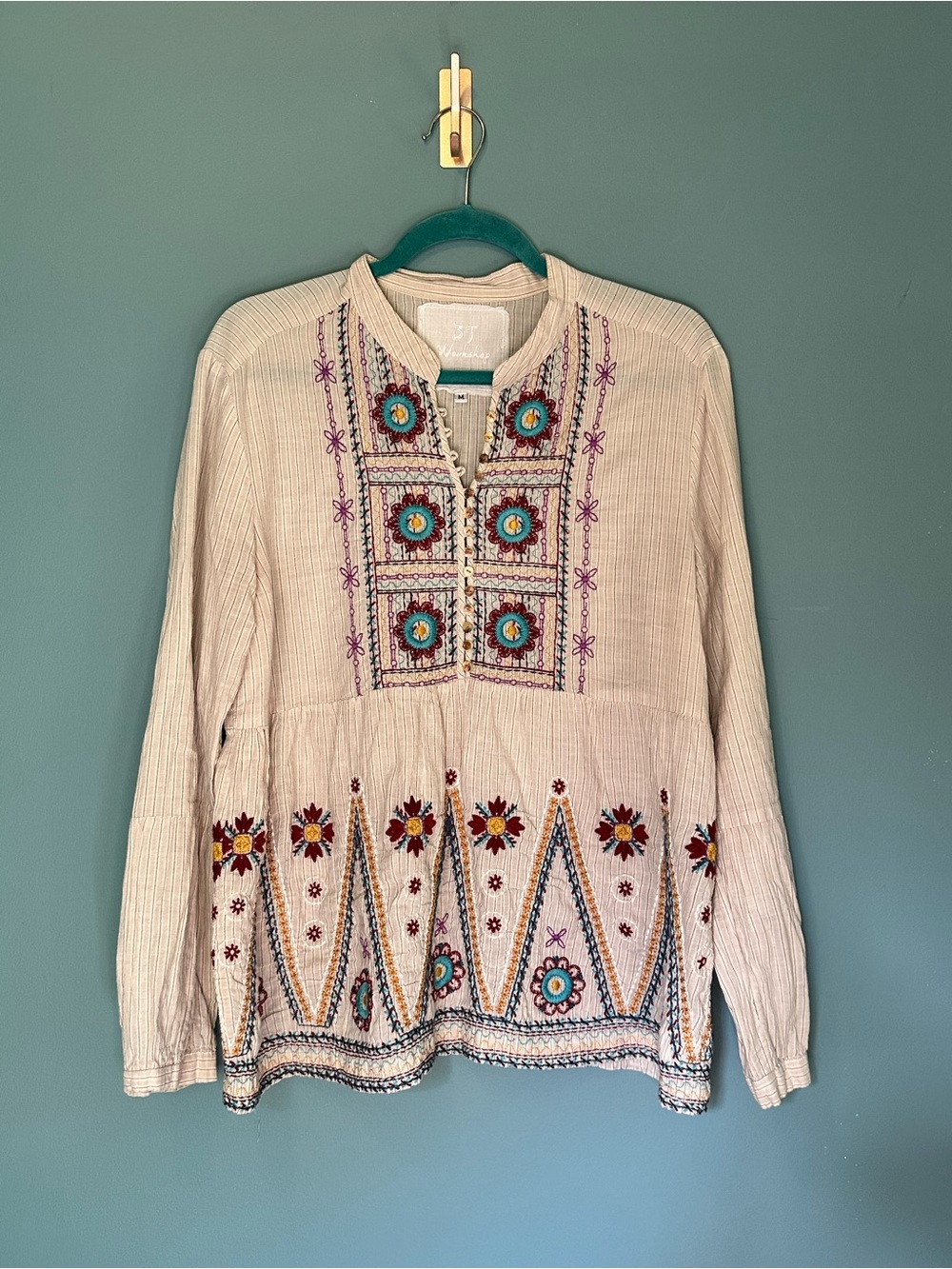 Johnny Was 3J Workshop Embroidered Boho Peplum Tunic Top Medium M - Picture 11 of 12